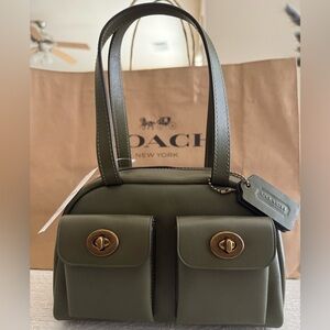 Coach Twin Turnlock Olive Green Satchel Bag